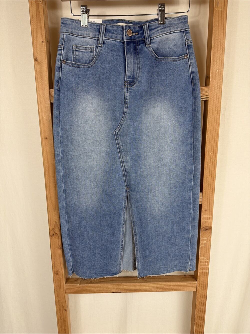 NWT Oat New York High Waist Denim Pencil Skirt Size 30 Blue 5 Pocket Stretch